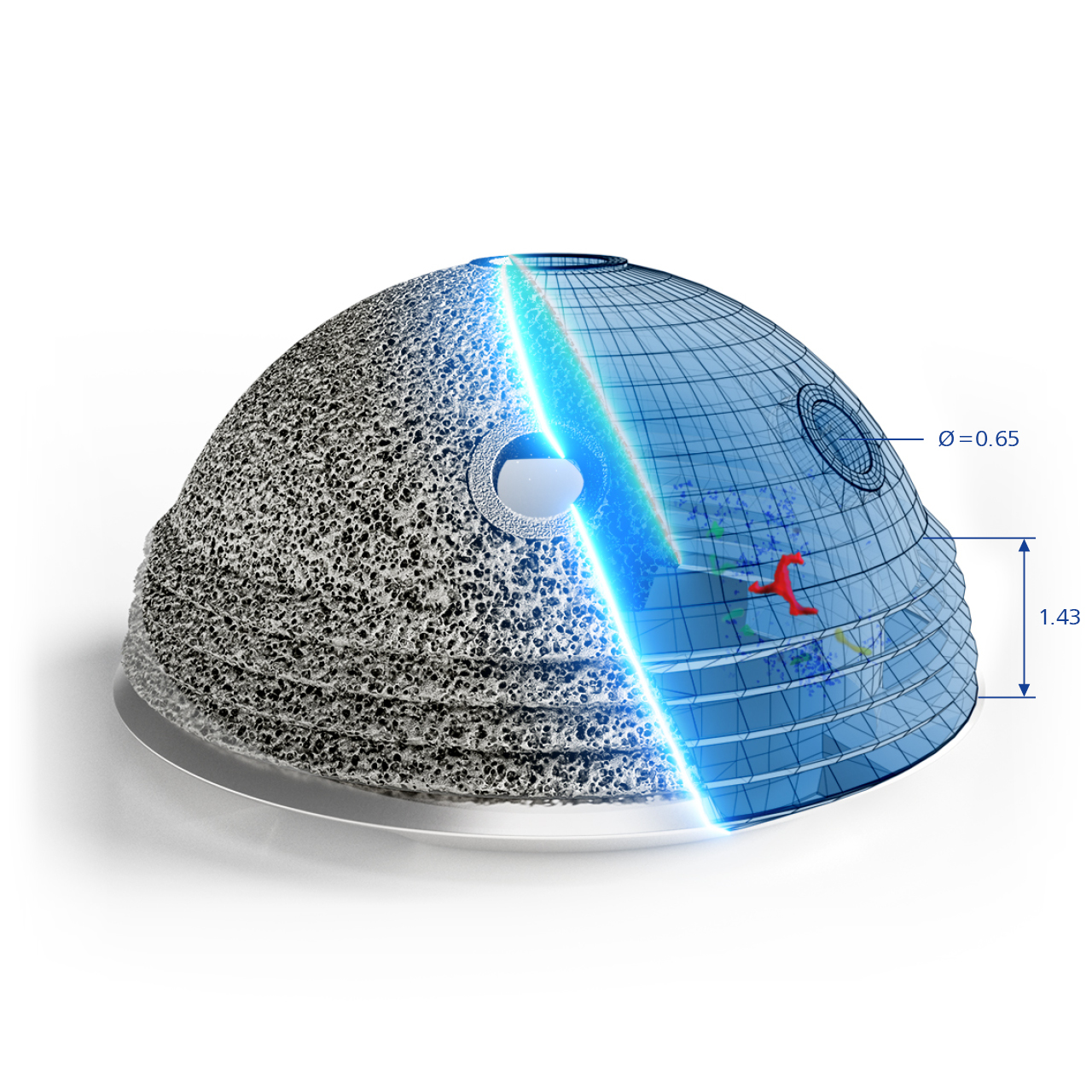 copo de quadril impresso em 3D inspecionado de forma não destrutiva com raio X para detectar a presença de espaços vazios, rachaduras e quaisquer outros problemas