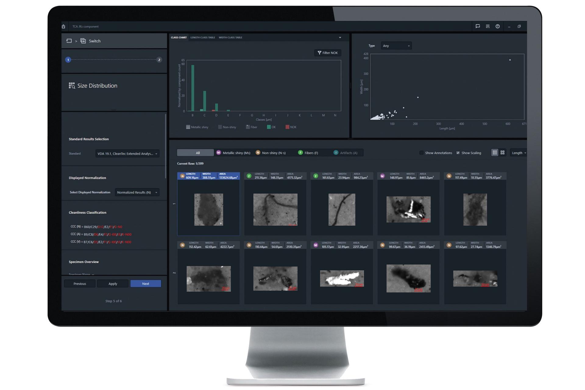 avaliação com o ZEISS ZEN core Technical Cleanliness Analysis