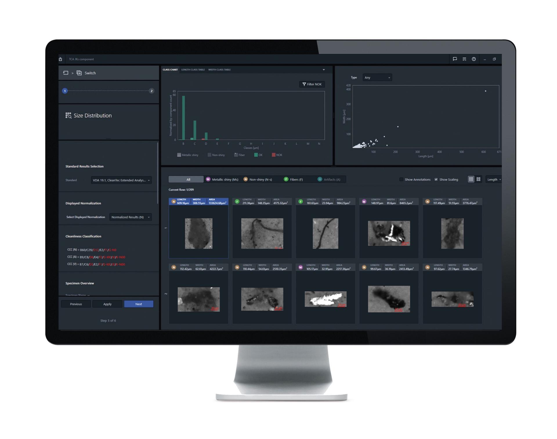 avaliação com o ZEISS ZEN core Technical Cleanliness Analysis