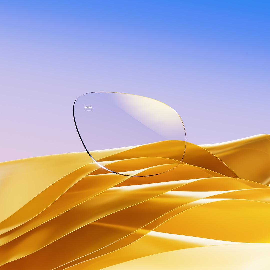 Imagem do ZEISS DuraVision Gold UV com um reflexo residual dourado.