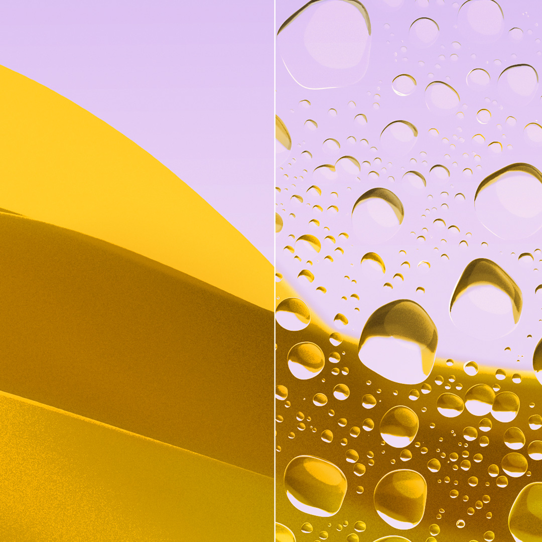 Imagens divididas mostrando uma lente nítida e limpa com ZEISS DuraVision Gold UV e uma lente com gotas de água.