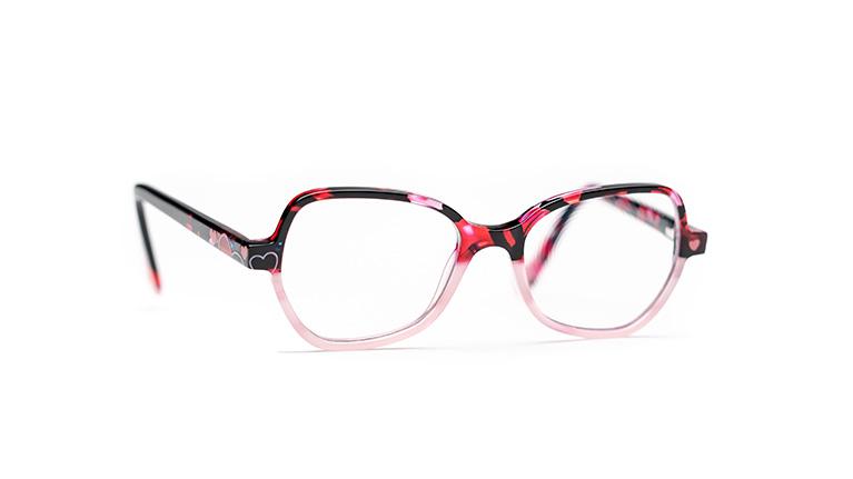 Lentes infantis para armação preta, vermelha e rosa suave com corações.