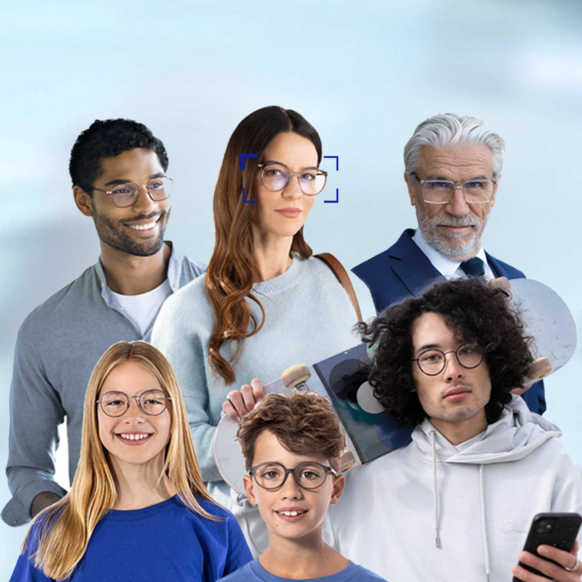 Pessoas de diferentes idades usando as lentes SmartLife