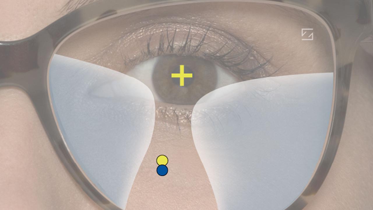 A lente progressiva otimizada permite que você desfrute novamente de uma visão de perto confortável (ponto azul). 