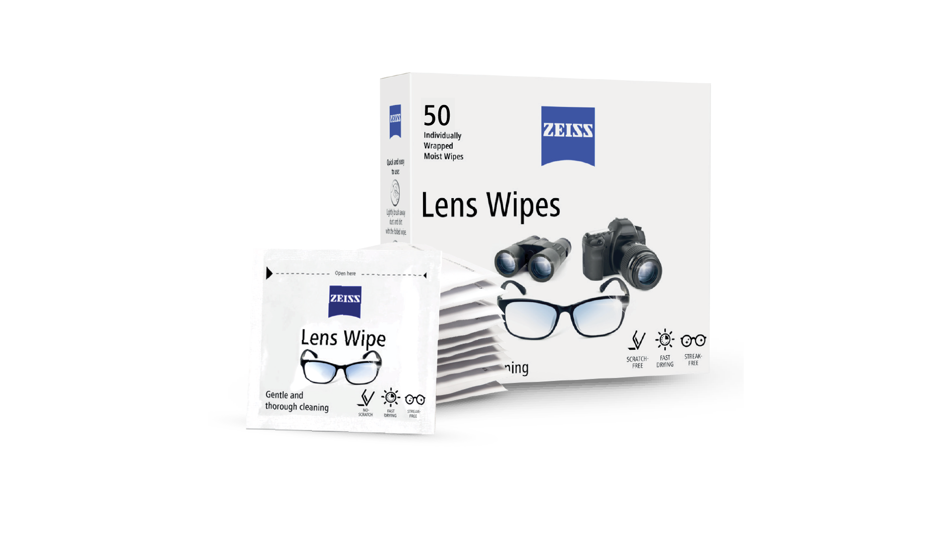 Imagem de spray e lenços para limpeza de lentes da ZEISS