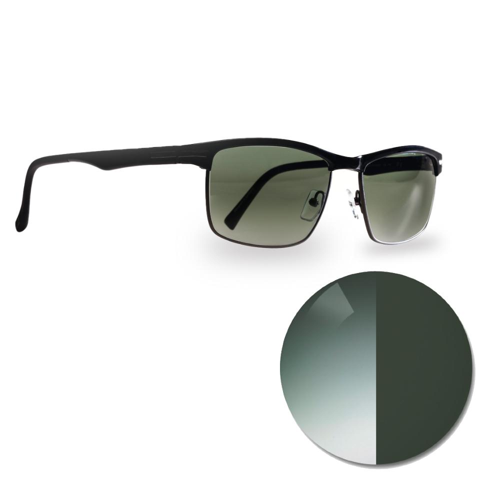 Óculos com ZEISS AdaptiveSun pioneer degradê e um círculo colorido em tom claro e escuro.